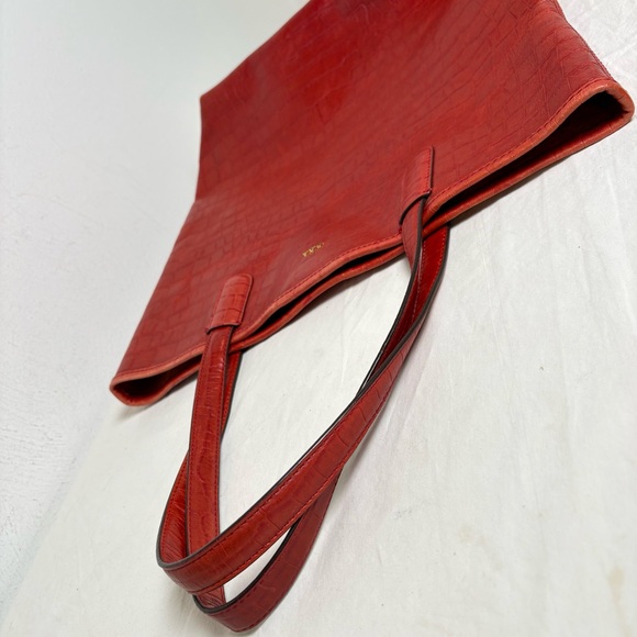 Lauren Ralph Lauren Croc Embossed Genuine Leather Tote Laptop Bag - Picture 8 of 16